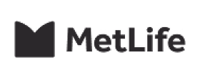 The MetLife logo features a black abstract "M" shape next to the word "MetLife" in bold, black letters on a light background.